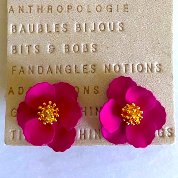 🆕WT! Anthropologie 18k Gold Post, Pink Petal Earrings - Picture 2 of 8